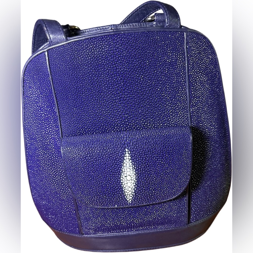 blue Shagreen Stingray leather purse to convertible backpack